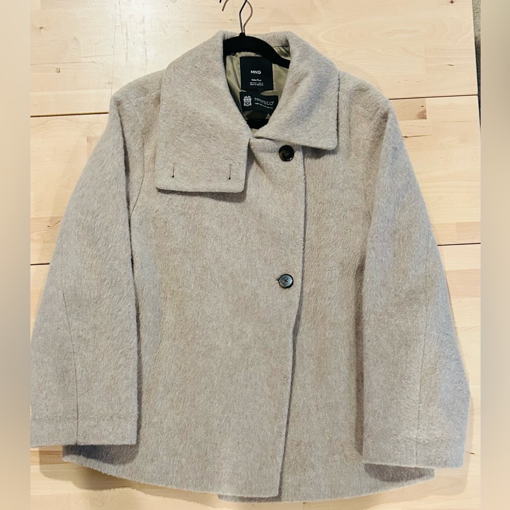 Mango Manteco Italian Wool Coat | Oatmeal Beige | Asymmetrical | Size Large